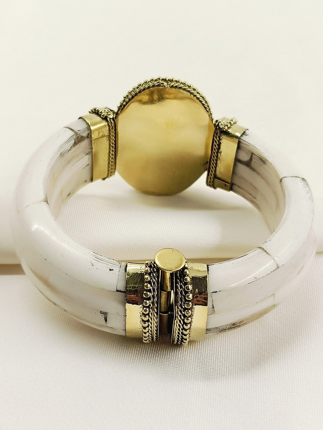 Sammi White Bone Green Stone Kada Men's Bracelet