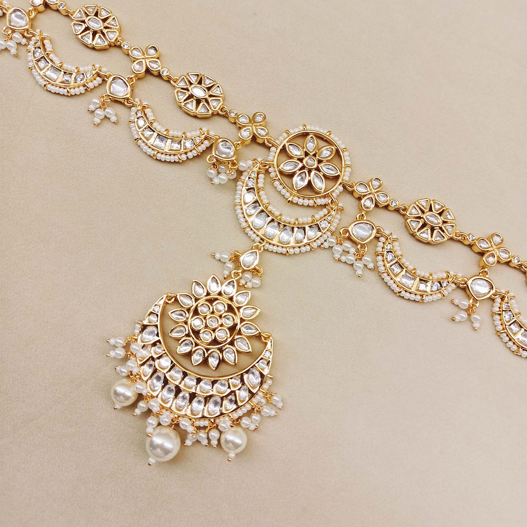 Seema Pearl White Kundan Gold Plated Mathapatti