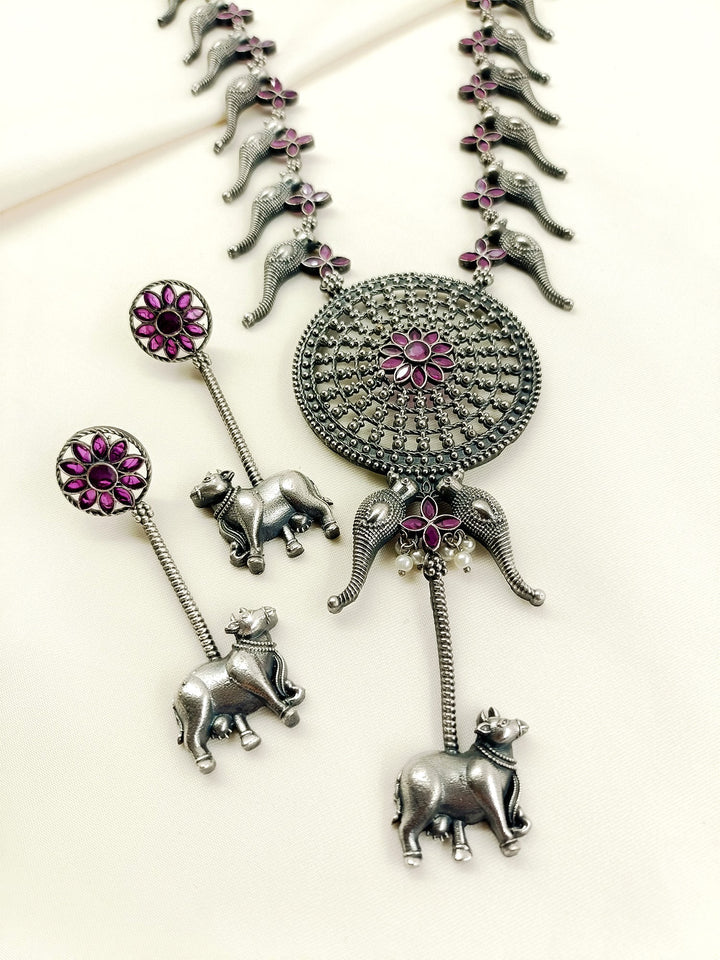 Priyasha Ruby Oxidized Necklace Set