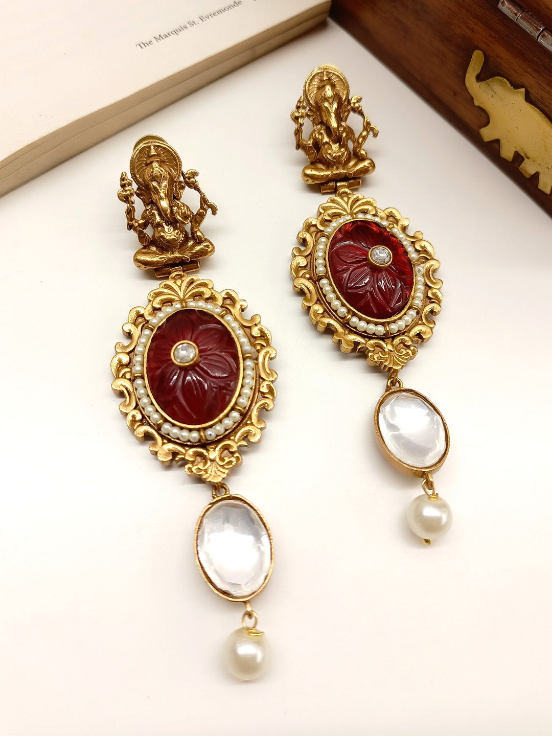 Eve Maroon Ganesh Ji Boutique Earrings