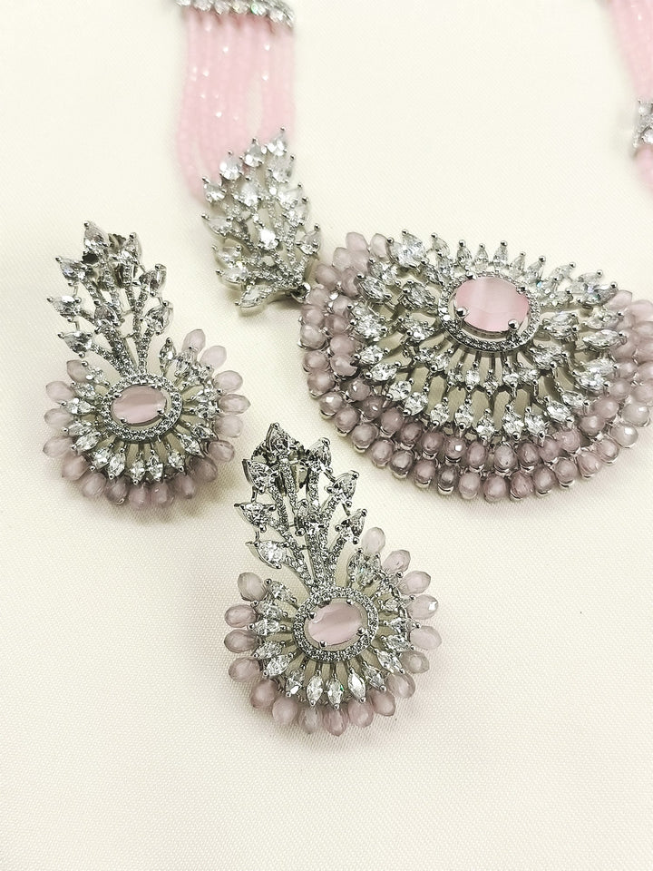 Asmara Baby Pink American Diamond Necklace Set