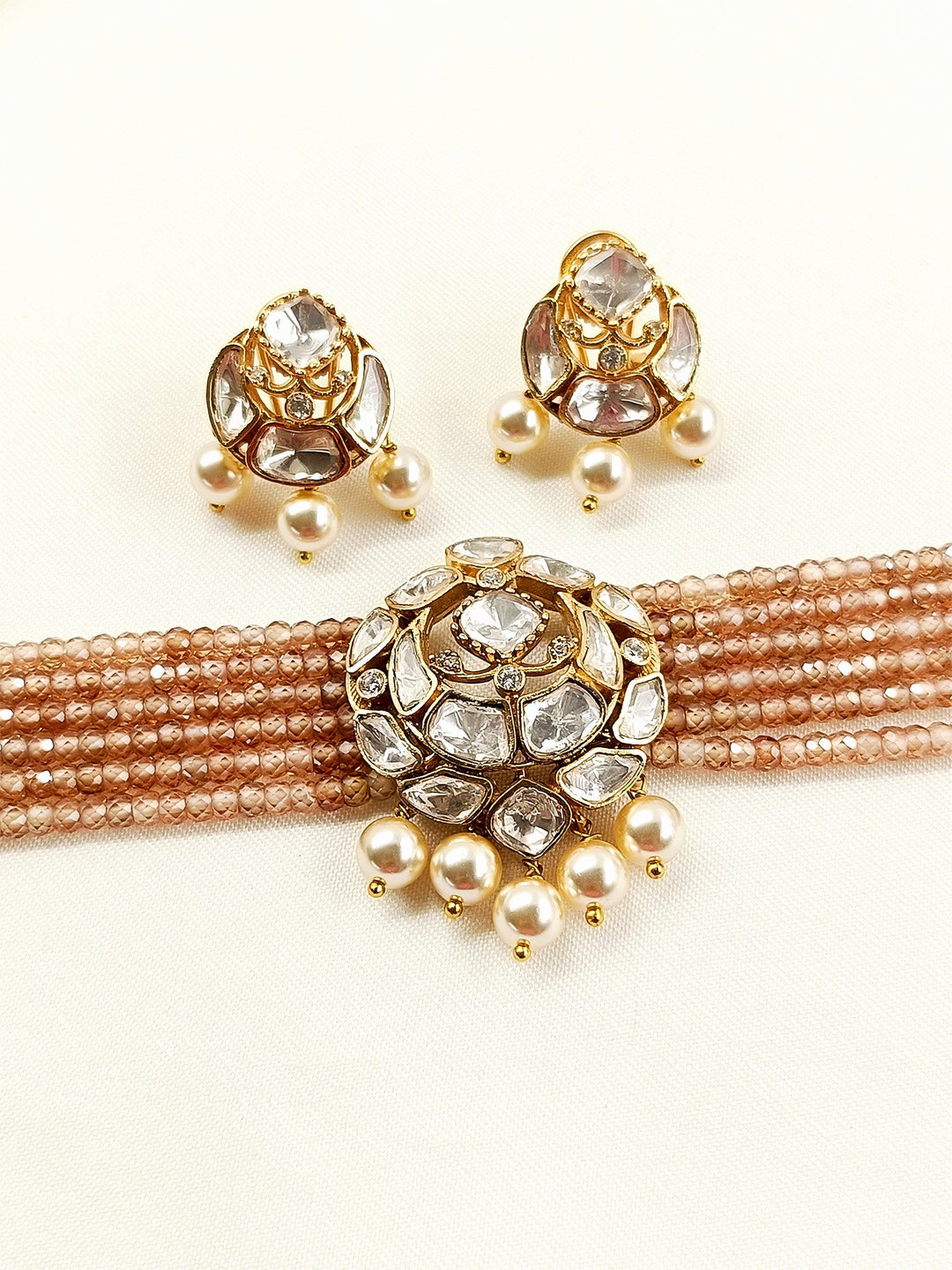 Dipta Champagne Beaded Kundan Choker Set