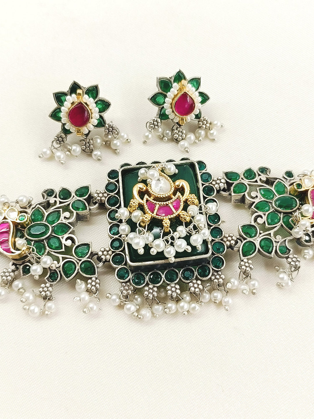 Ahalya Green Oxidized Choker Set