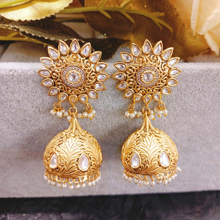 Aashiyana White Stone Gold Plated Kundan jhumki