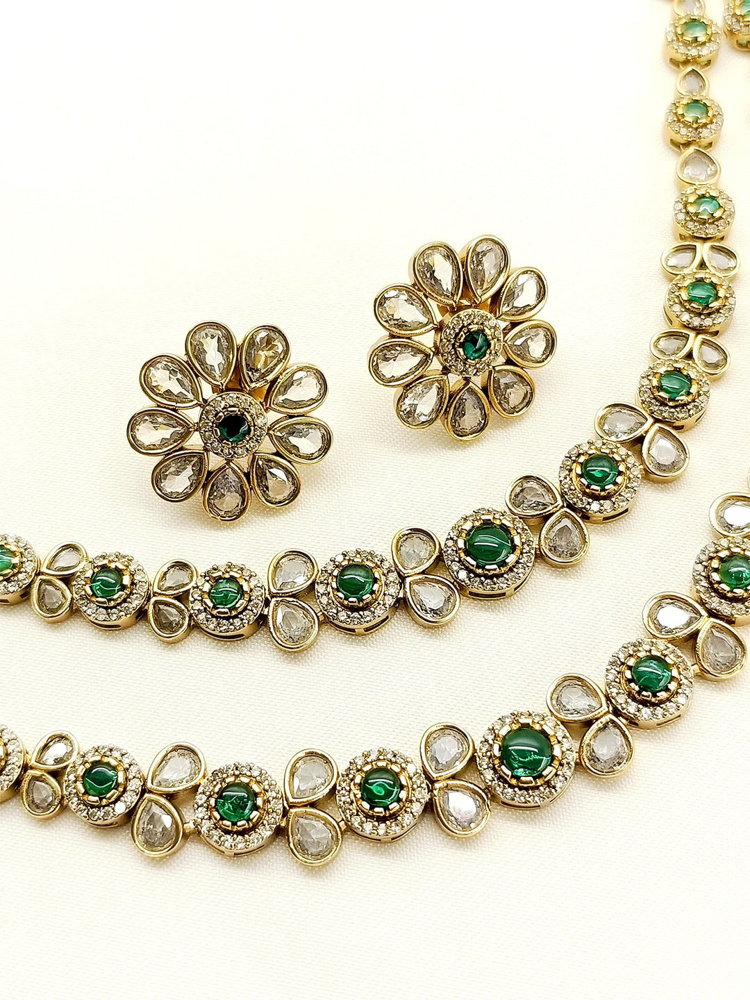 Yuka Green Double layered Polki Necklace Set