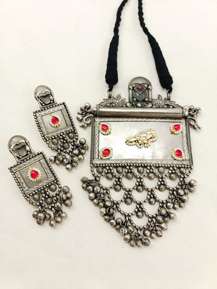 Eshanya Ruby Oxidized Pendant Set