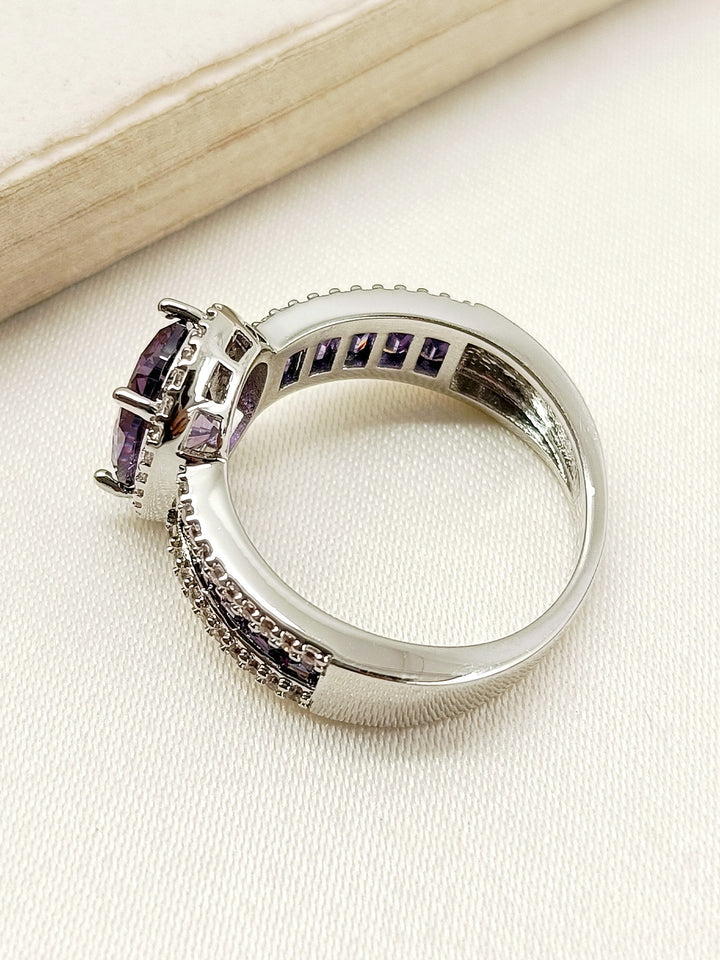 Dimple Purple American Diamond Finger Ring