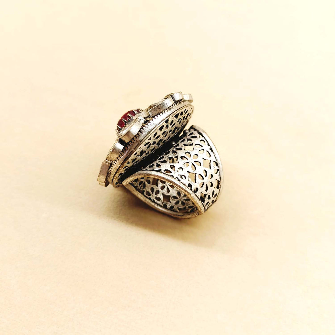 Indira Rose Pink Stone Oxidized Silver Boutique Ring