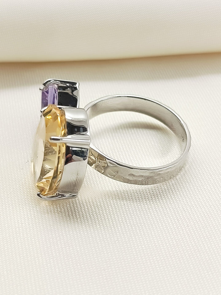 Pragti Multi Colour 92.5 Silver Amethyst Stone Finger Ring