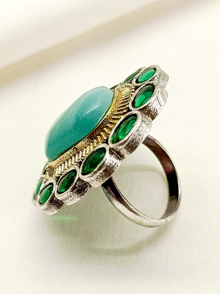 Kamya Mint Green Oxidized Finger Ring