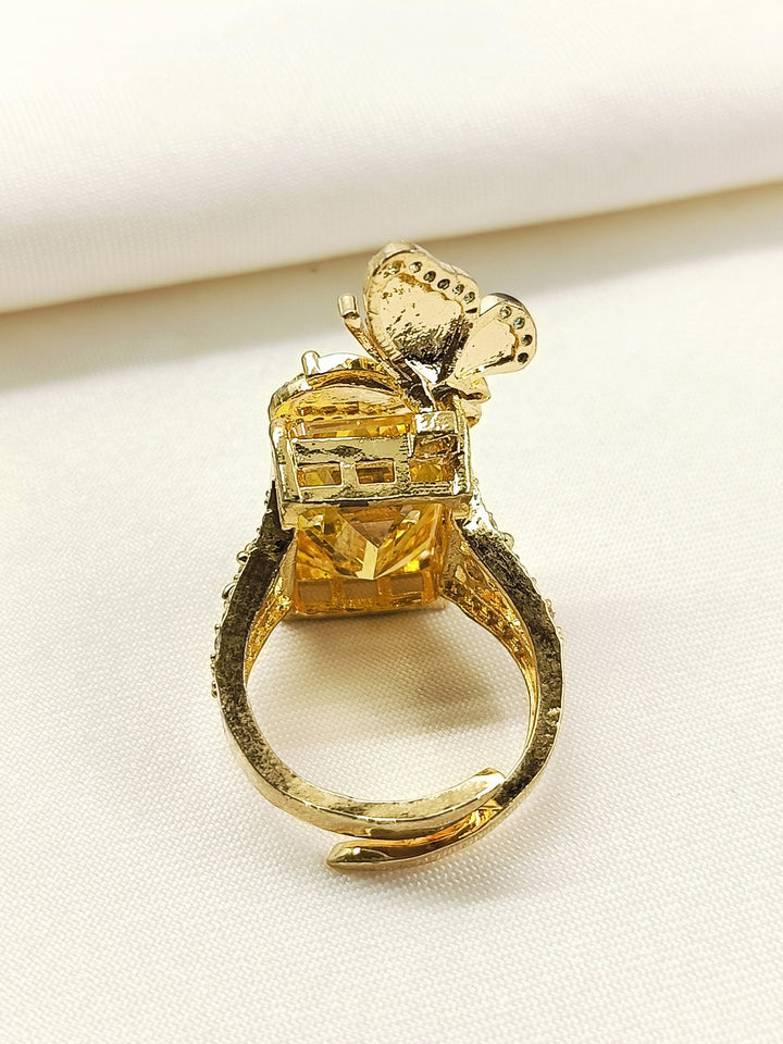 Jharna Green Red Butterfly Yellow AD Ring