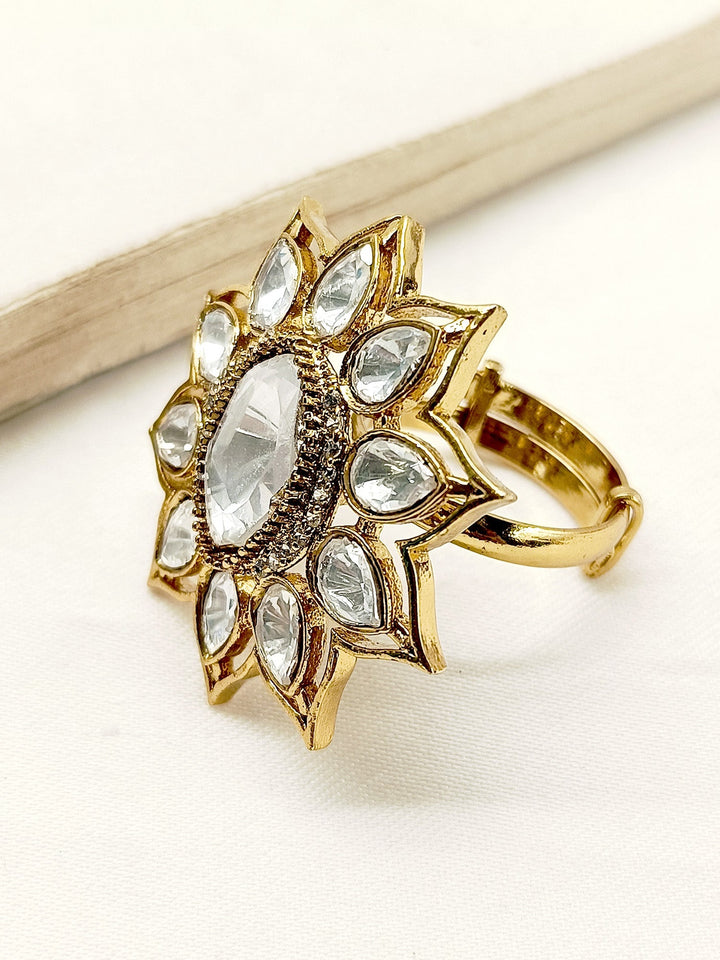 Lavni White Kundan Finger Ring