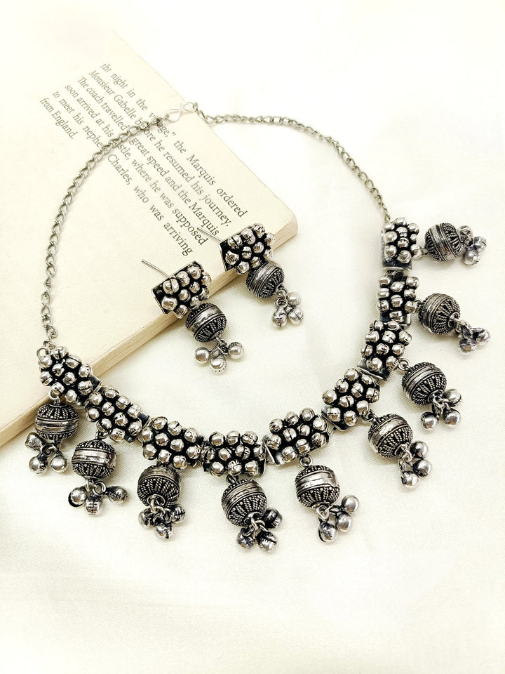 Tavisha White Oxidized Silver Necklace Set