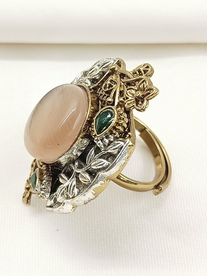 Oindrila Peach Oxidized Finger Ring