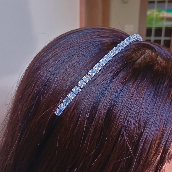 Tejasvi American Diamond Silver Plated Hair Band