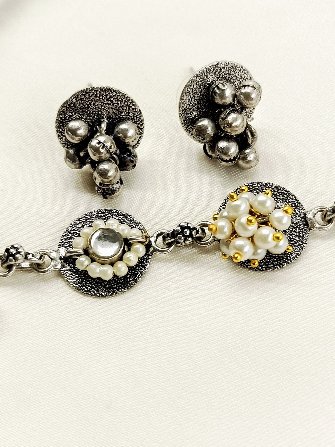 Maysha Black Oxidized Choker Set - Pearl Necklace