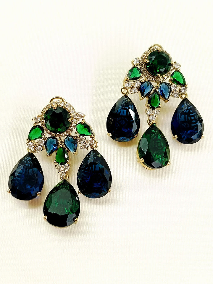 Aanisha Blue Victorian Earring - 5 cm Antique Gold Plating