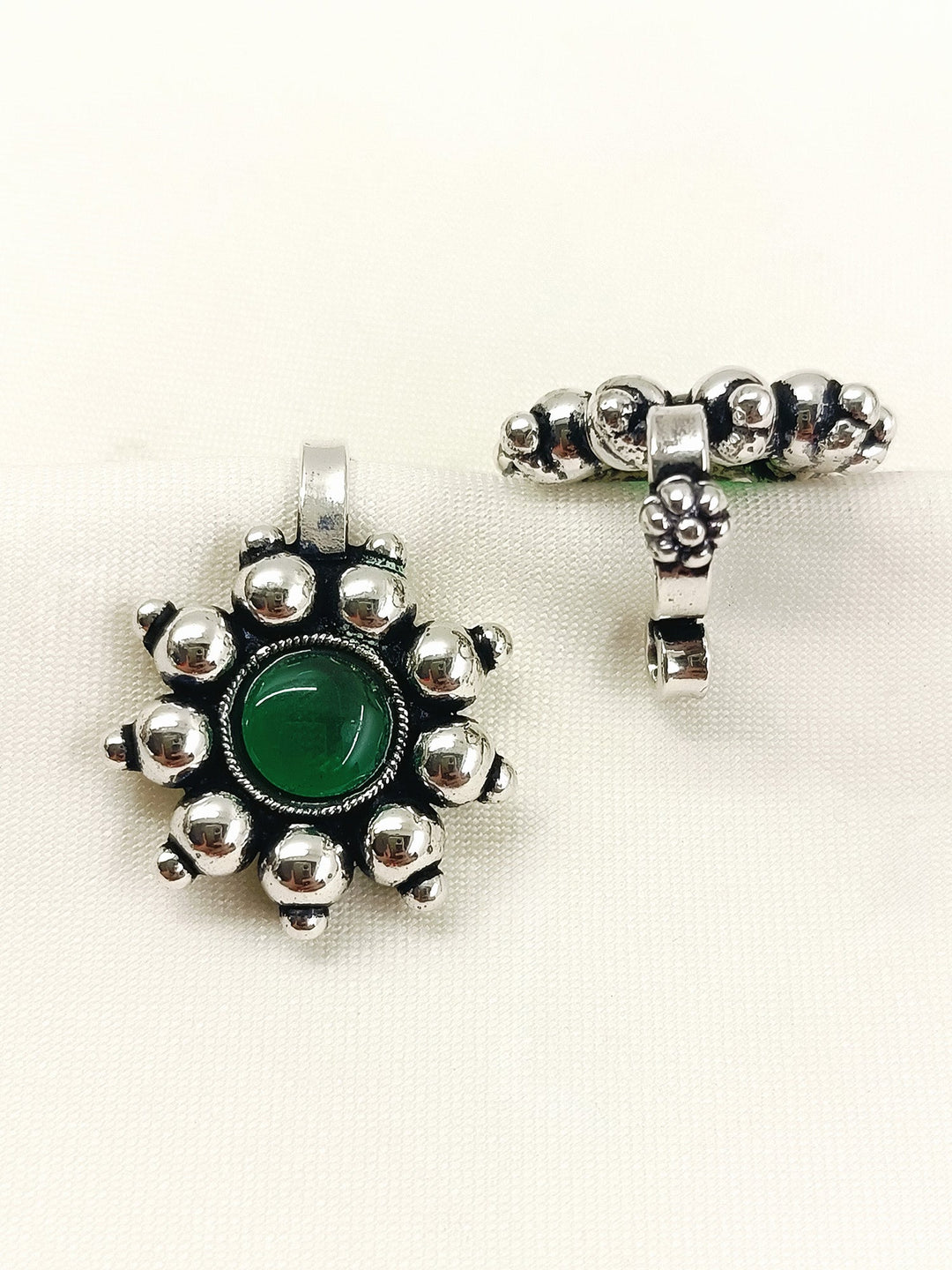 Jyotnees Oxidized Green Stone Rava Clip Cuff Pair