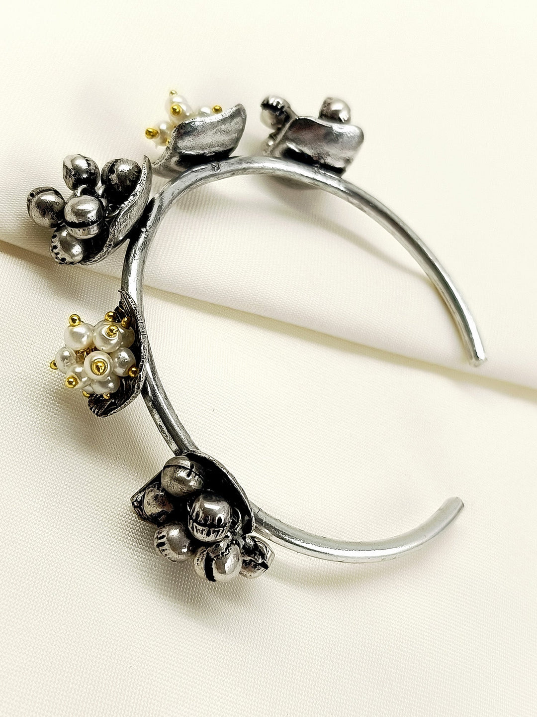 Raya White Pearl Oxidized Bracelet