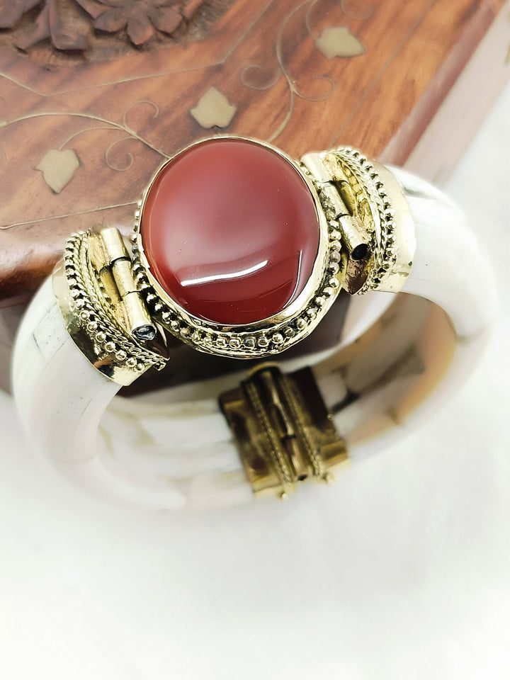 Pravik Carnelian Bone Red Stone kada Men's Bracelet