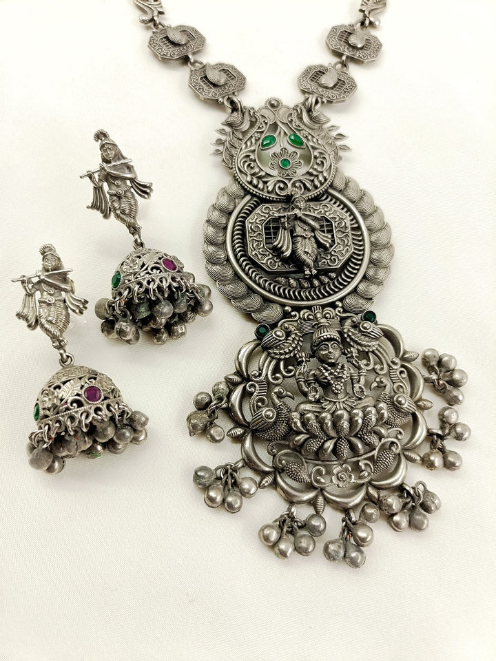 Tanvika Green Oxidized Necklace Set