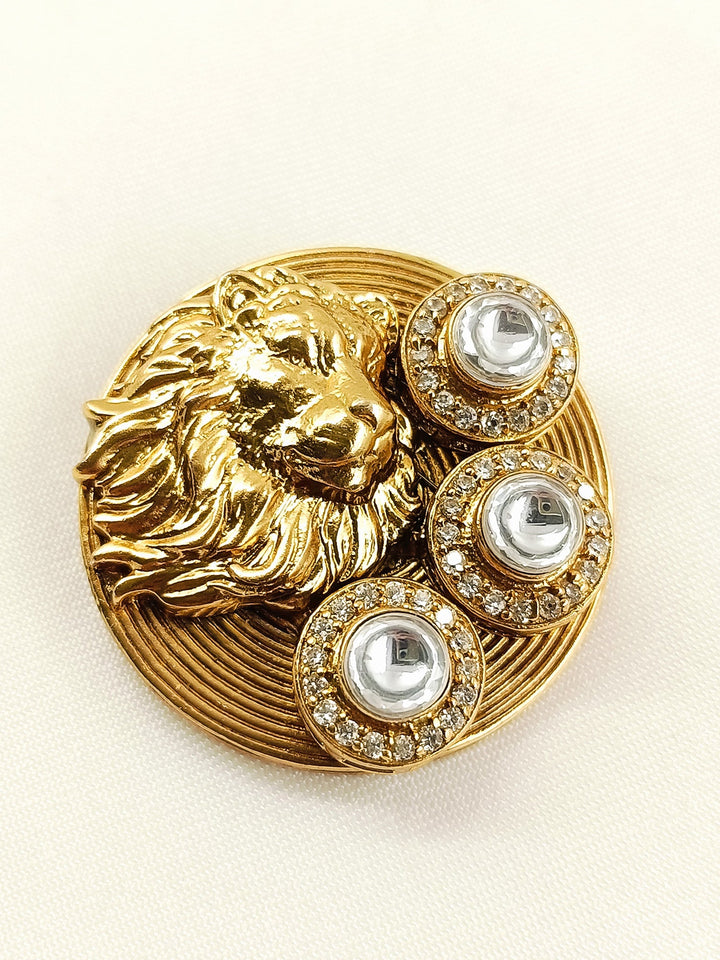 Aarohit Sher Mukut Lion Kundan Men's Brooch