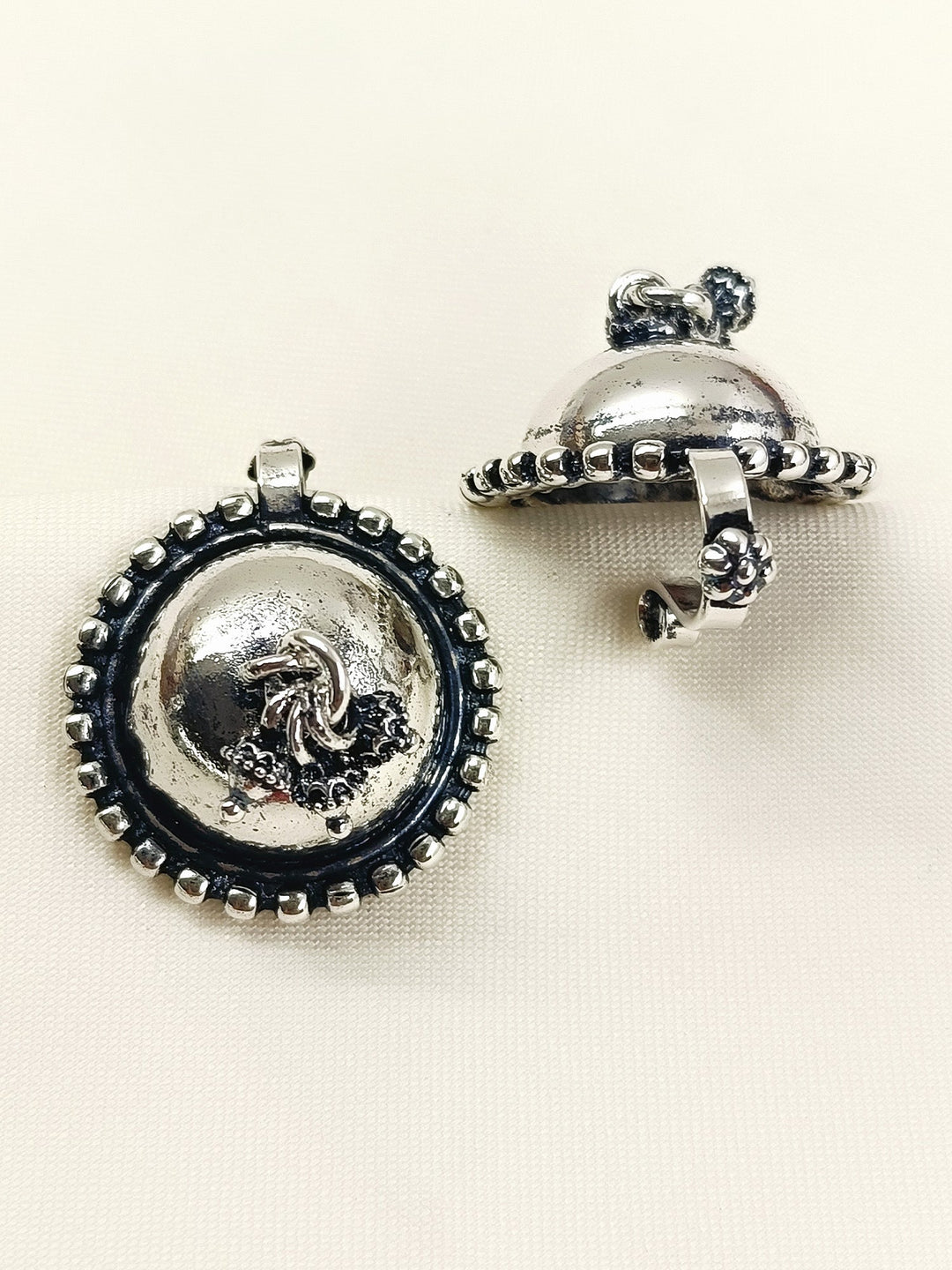 Rann Silver Oxidized Katori Dome Cuff Pair