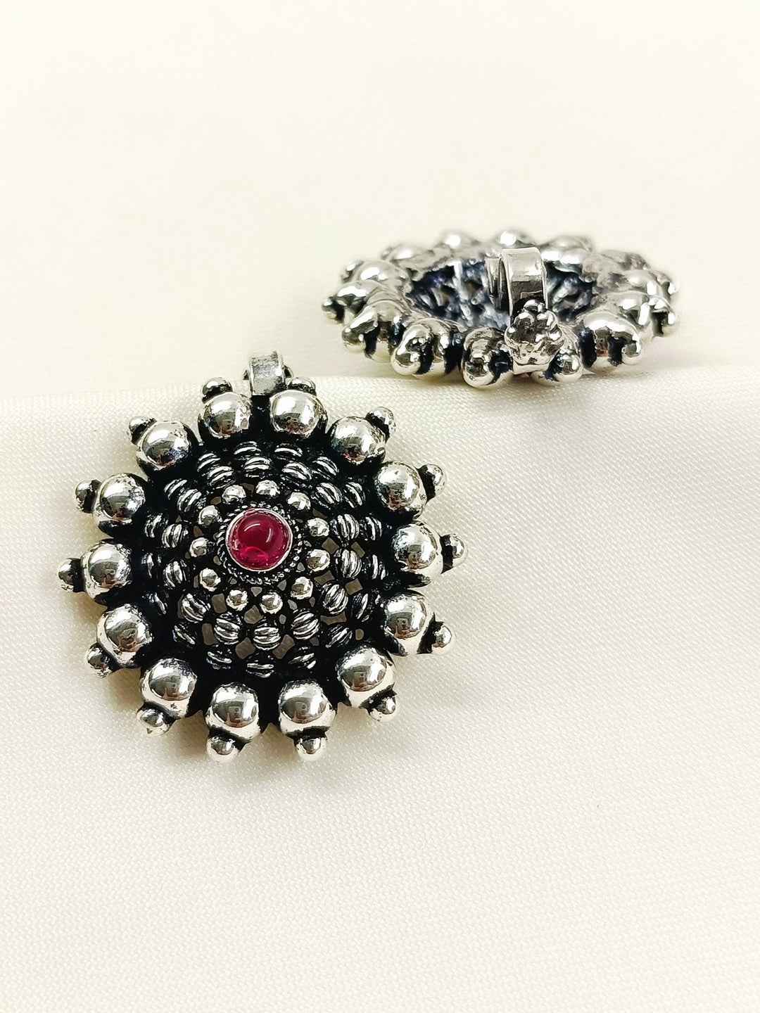 Rebel Ruby Surya Mandala Rava Clip Oxidized Cuff Pair