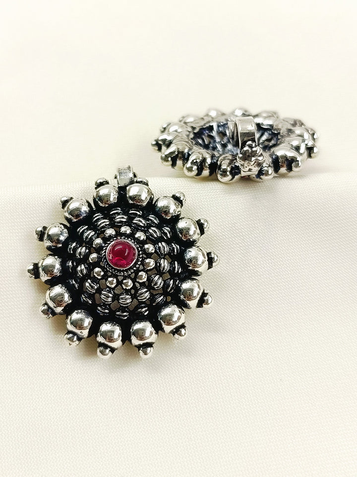Rebel Ruby Surya Mandala Rava Clip Oxidized Cuff Pair