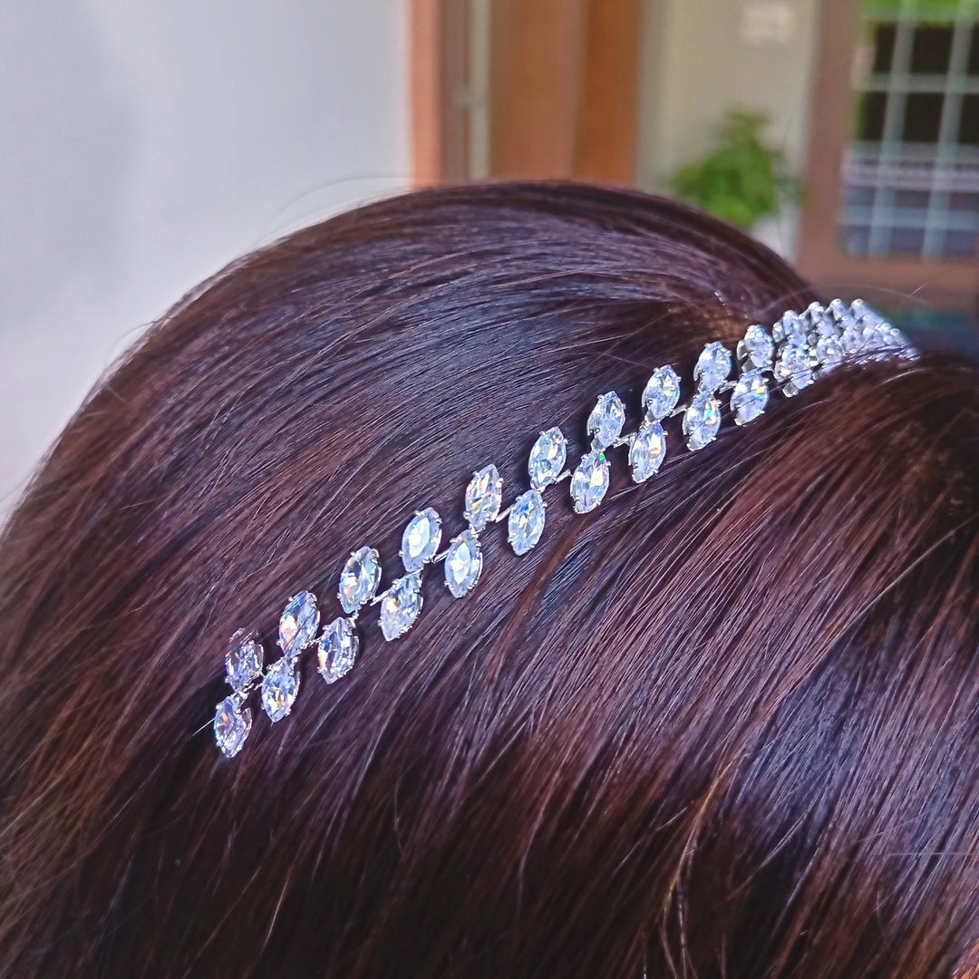 Sargun American Diamond Silver Plated Hair Band