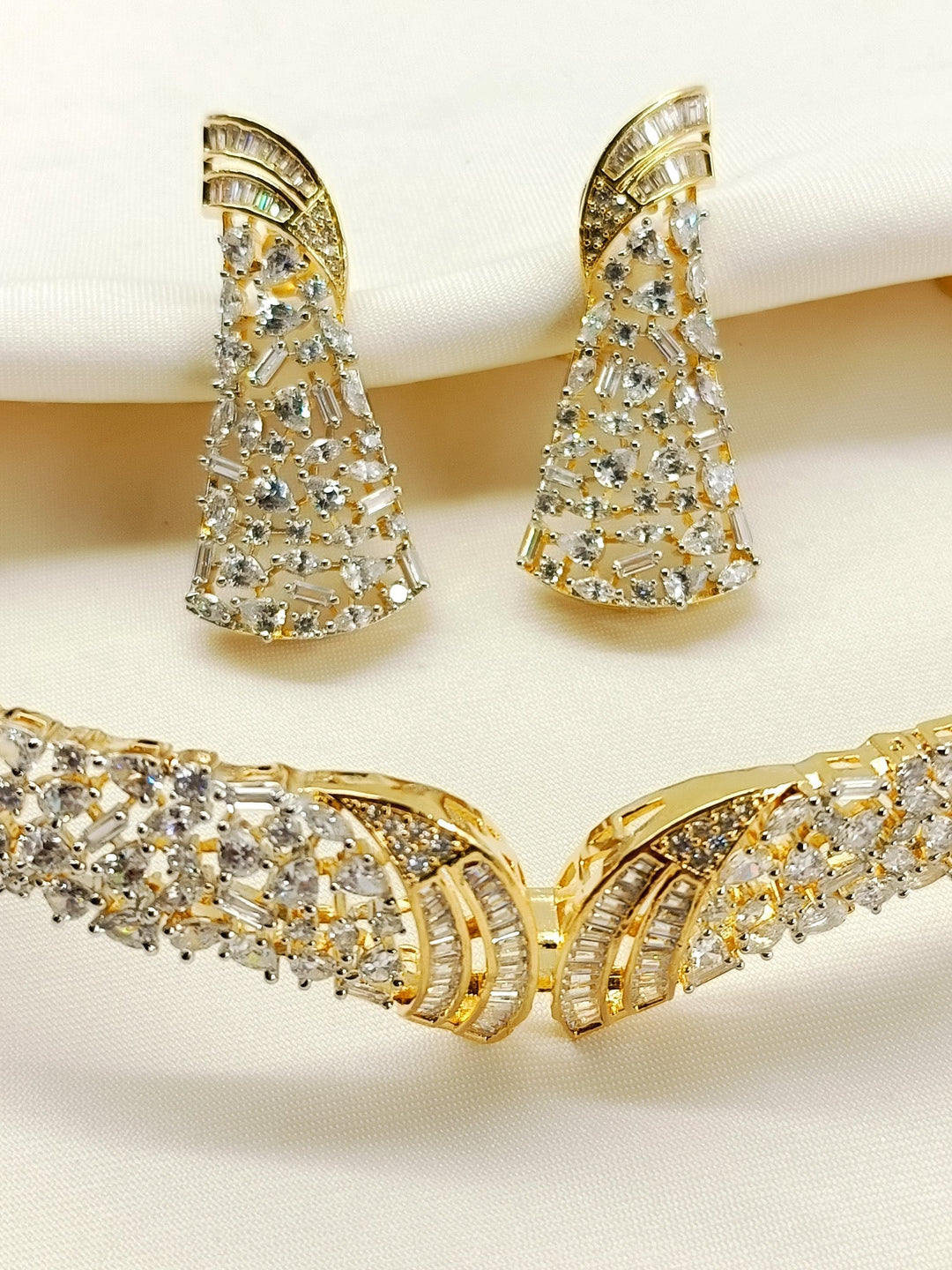 Raissa White American Diamond Choker Set - Gold-Plated Brass