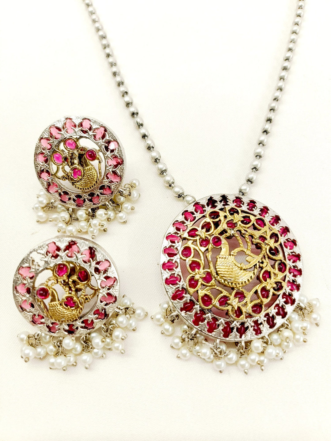 Ruhina Maroon Oxidized Pendant Set