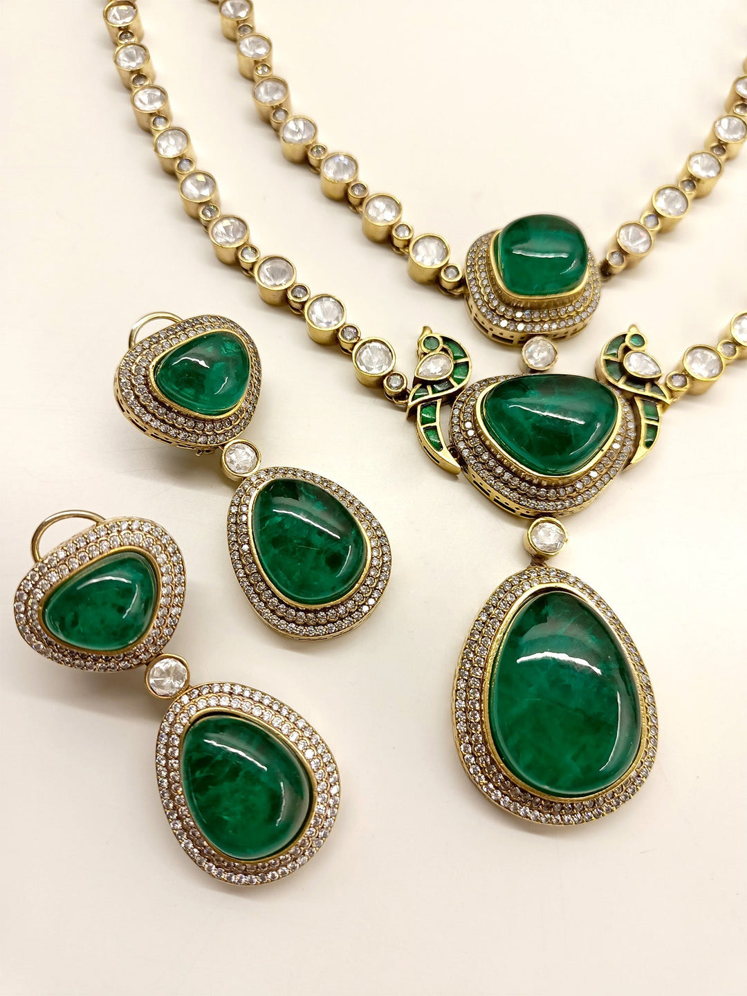 Aalia Green Double Layer Kundan Polki Necklace Set