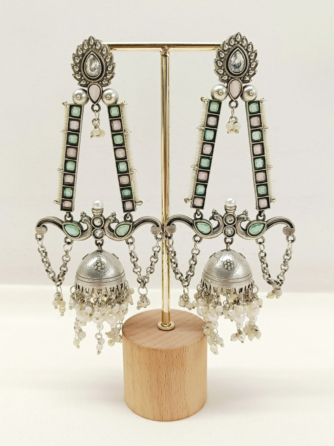 Magdalena Mint Green Oxidized Jhumki