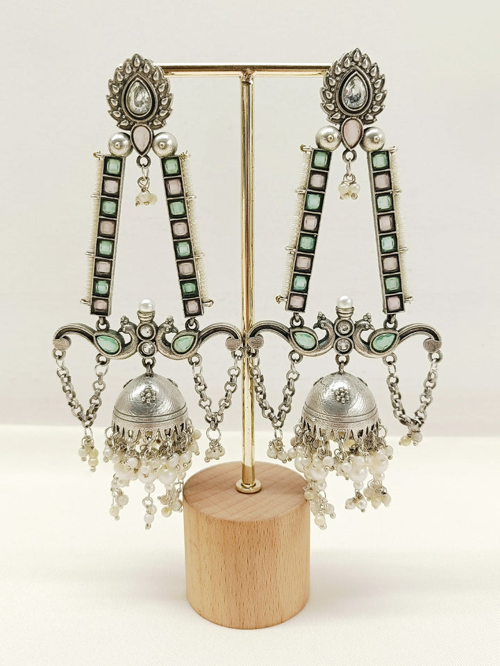 Magdalena Mint Green Oxidized Jhumki