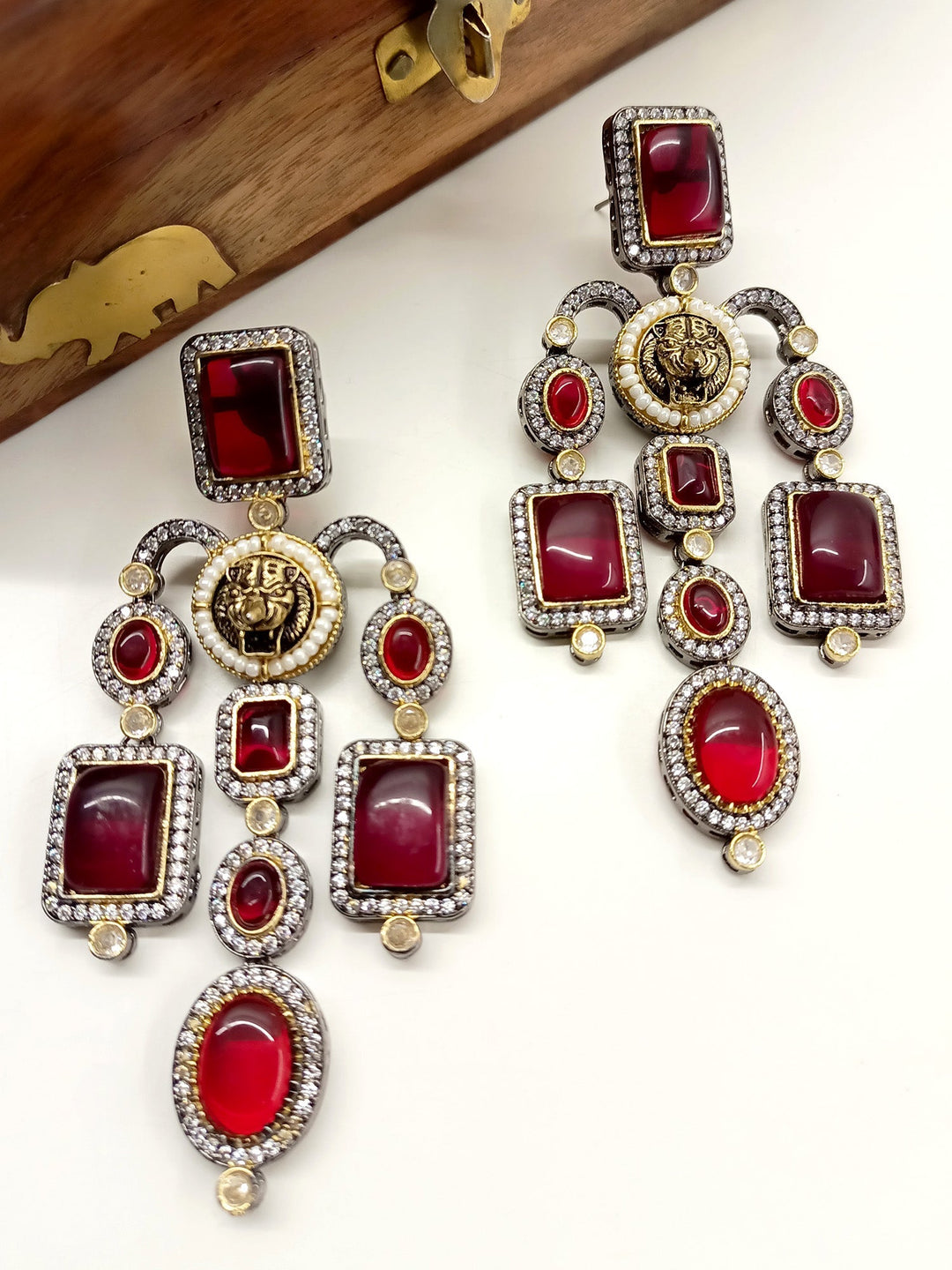 Charlotte Maroon Long Victorian Earrings