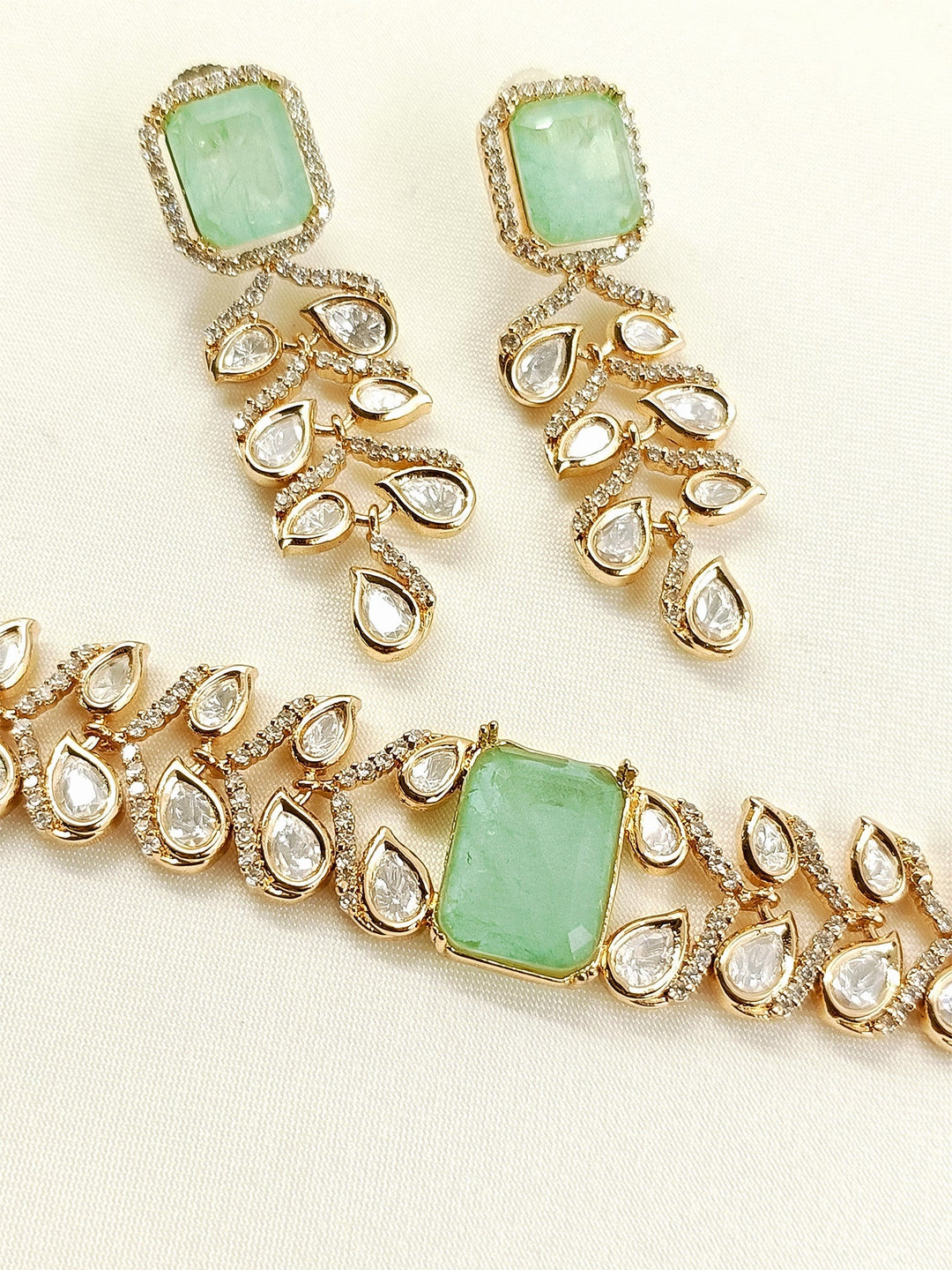 Renu Mint Green Kundan Choker Set - Gold-Plated Bridal