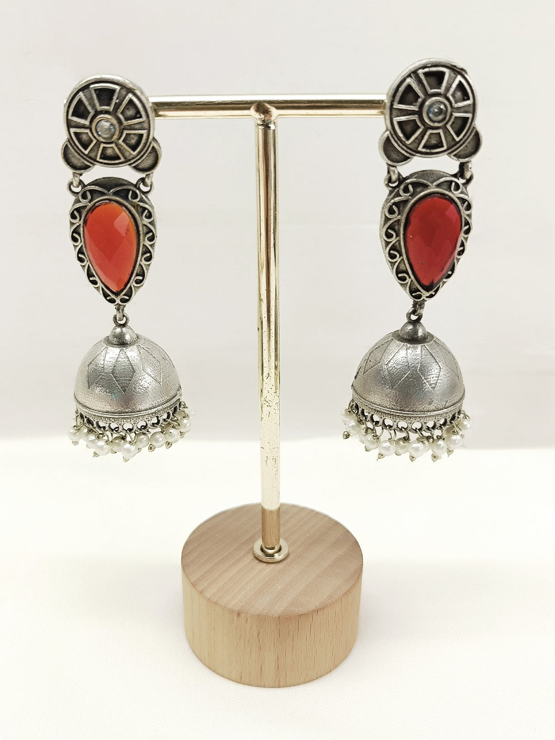 Vallabha Ruby Oxidized Jhumki