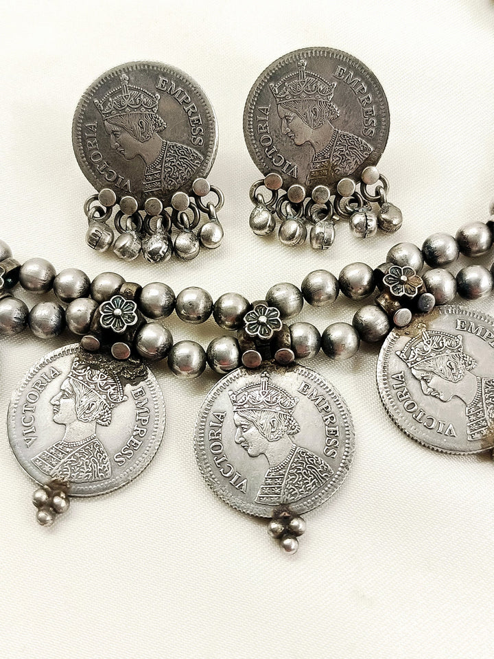 Karishma Plain Oxidized Coin Choker Set