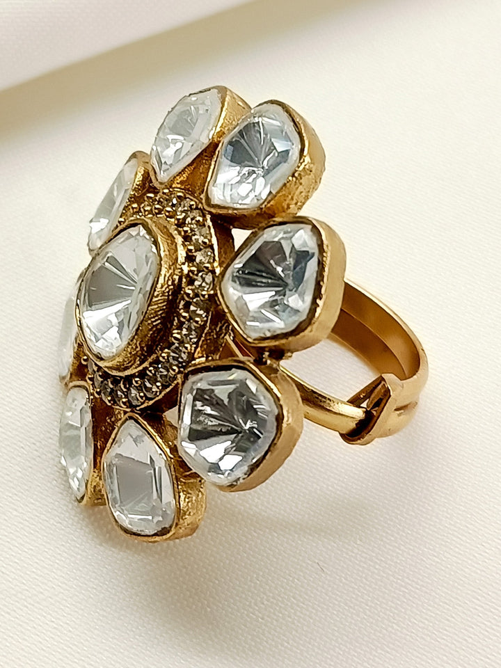 Bhumika White Kundan Finger Ring