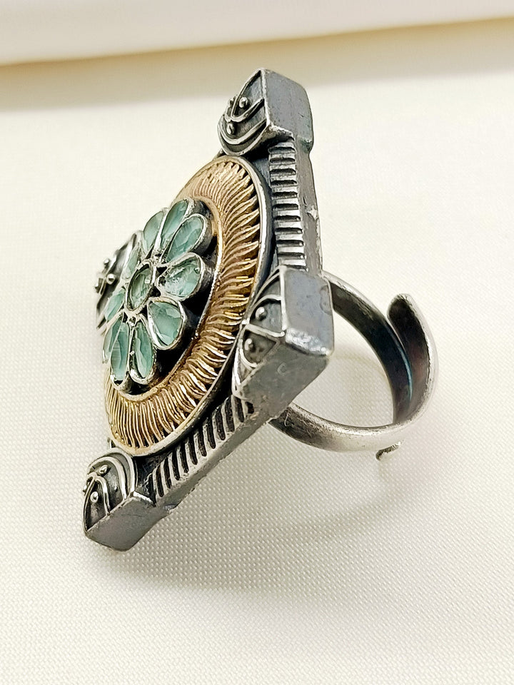 Farida Mint Green Oxidized Finger Ring