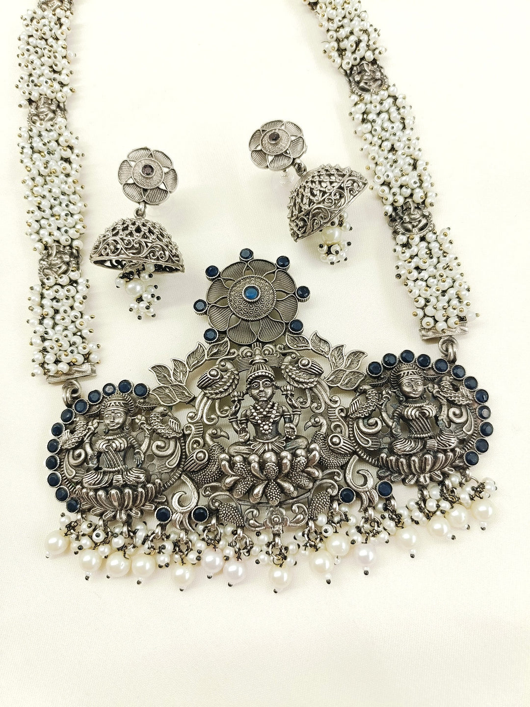 Joshika White Pearl Oxidized Necklace Set