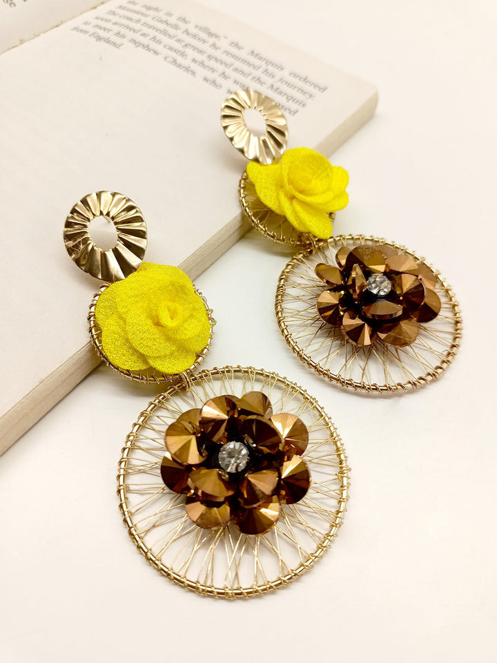 Nitara Yellow Long Western Earrings