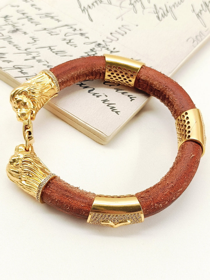 Lavish Royal Lion Head Leather Men's Bracelet