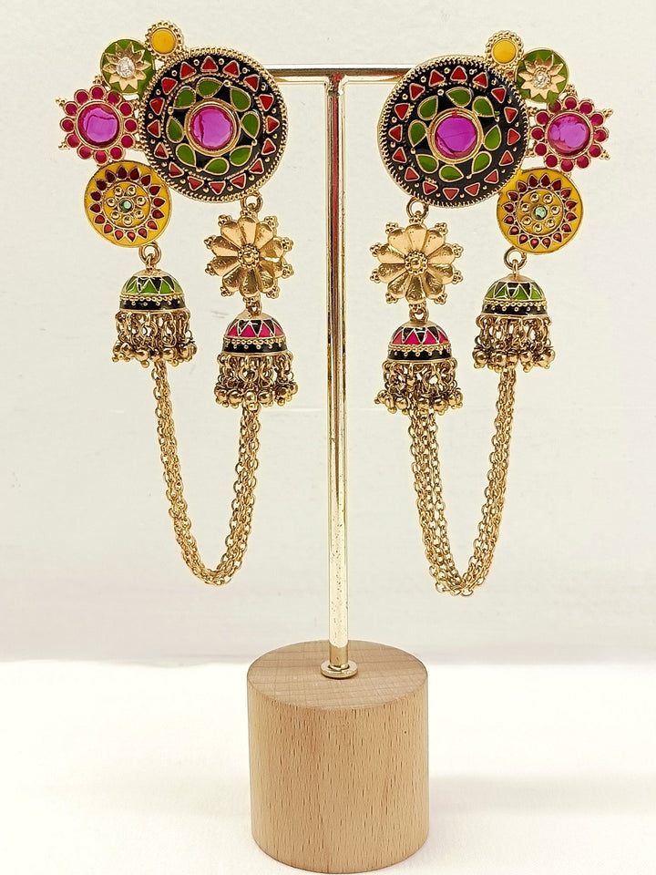 Fulwari Multi Colour Oxidized Earring - Antique Gold-Plated