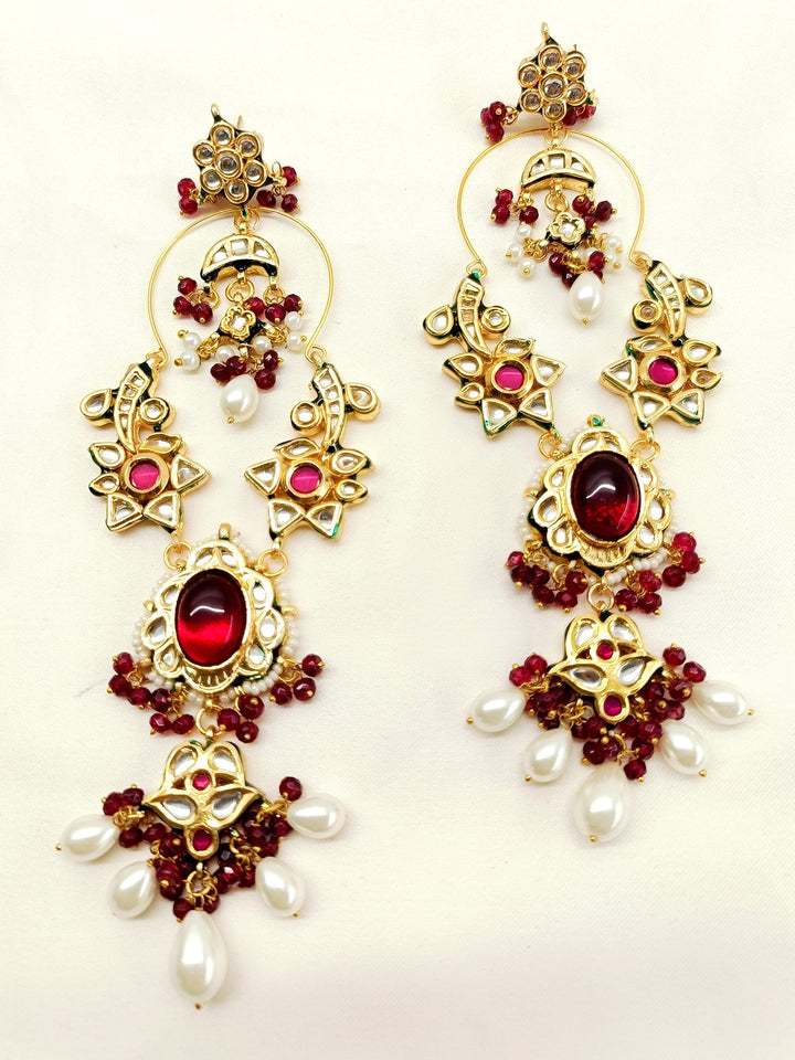 Neeya Long Kundan Earrings With Ruby Stone