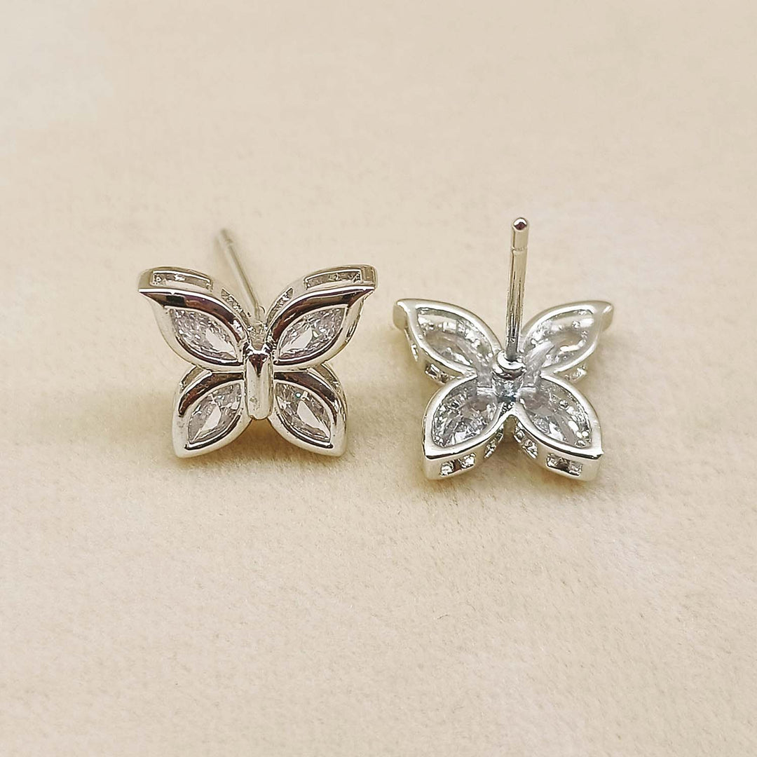 Kaushiki Butterfly American Diamond Silver Plated Stud