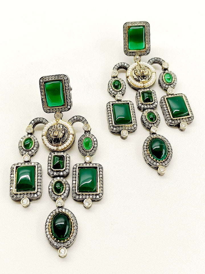 Buddhi Green Long Victorian Earrings