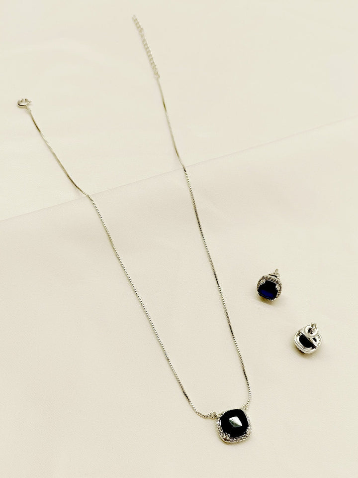 Anne Navy Blue American Diamond Pendant Set