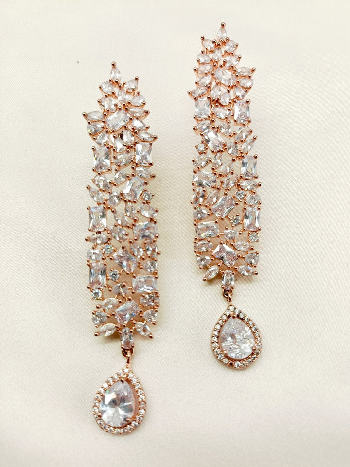 Daksha Rose Gold Plated White Diamond Earrings